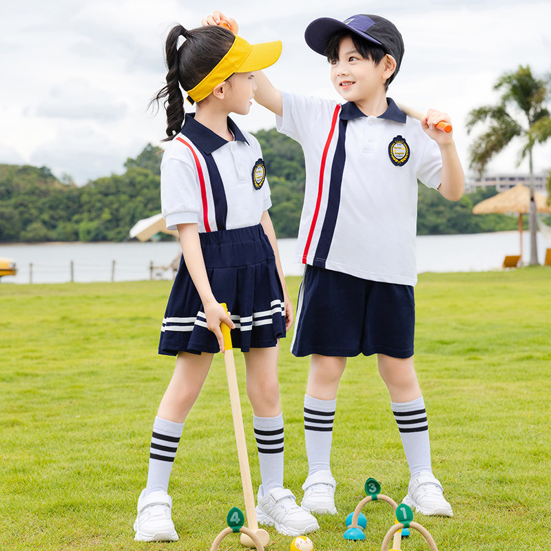夏装小学生园服校服短袖白色薄款运动套装男童女童班服毕业服活动