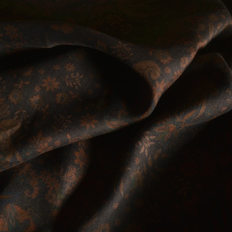 天一国际36支水洗纯亚麻印花布料民族风连衣裙袍子衬衫服装面料