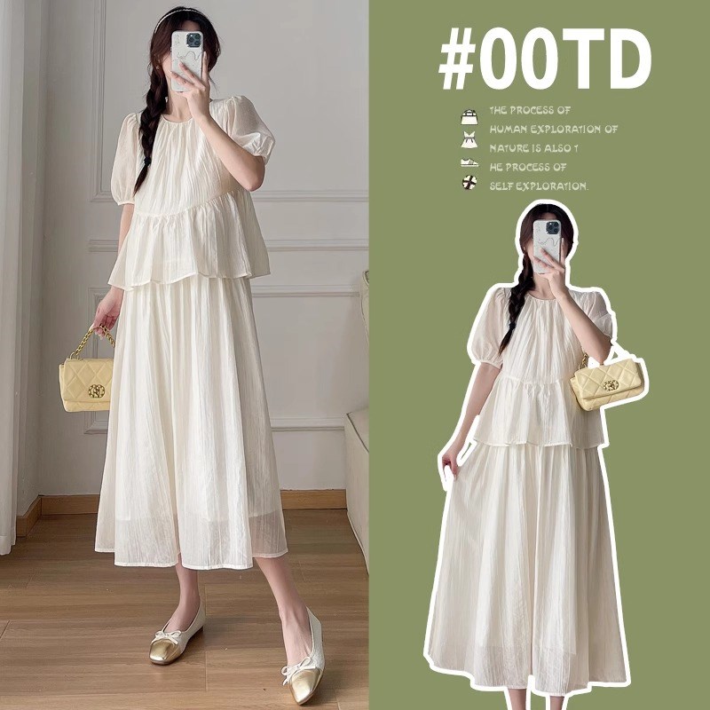 孕妇夏装连衣裙2025新品韩版时尚宽松假两件高级感新中式遮肚套装