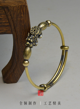 女式手环纯铜手镯国风情侣饰品招财进宝貔貅手链复古活扣调节