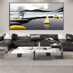 单幅客厅装饰画招财风水挂画大气横板进门墙画玄关鞋柜一整副壁画