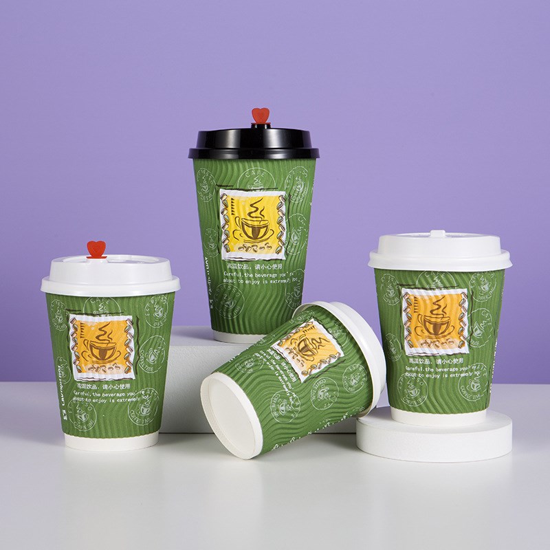 加厚中空一次性咖啡纸杯 双层瓦楞纸杯奶茶杯热饮杯外卖打包纸杯