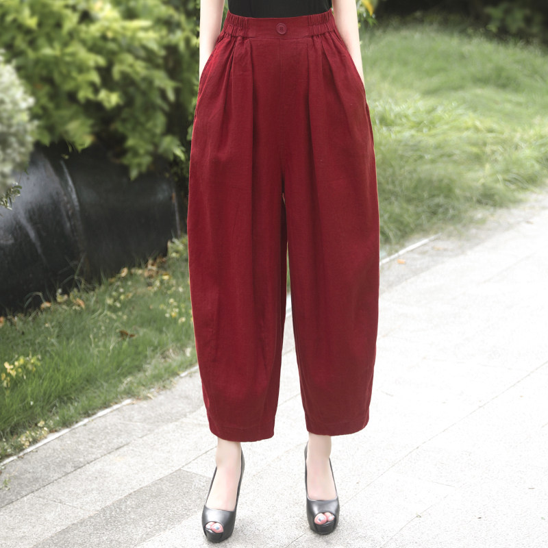 100%纯亚麻灯笼裤女春夏2025年新款宽松复古哈伦裤高腰九分萝卜裤,女装/女士精品,休闲裤,淘宝优惠券,粉丝福利购,淘宝优惠卷