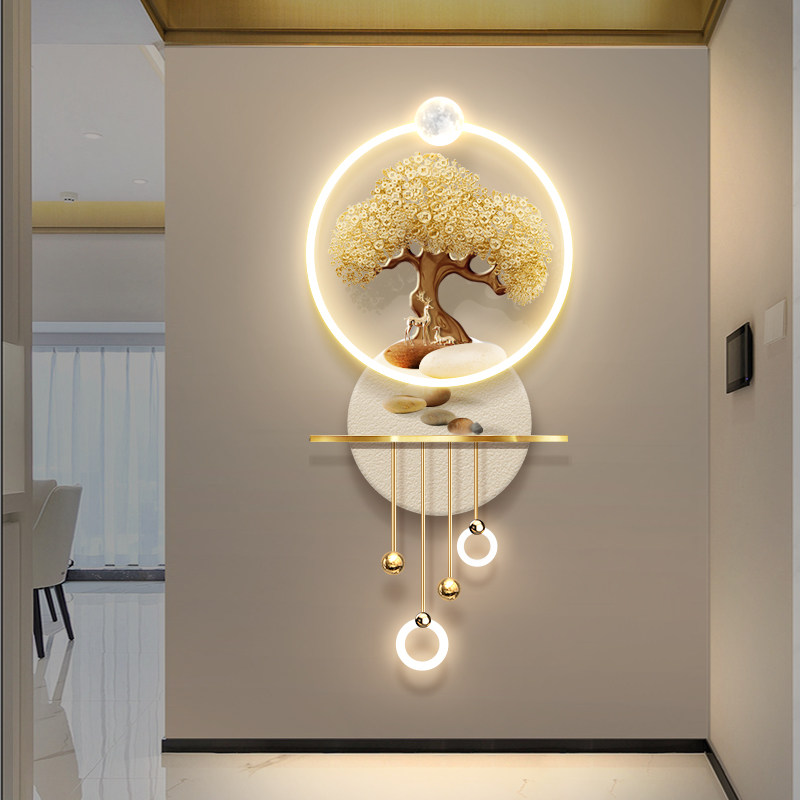 入户玄关装饰画带LED壁灯画轻奢高档3D立体发财树挂画走廊过道画,家居饰品,氛围画/灯画,淘宝优惠券,粉丝福利购,淘宝优惠卷