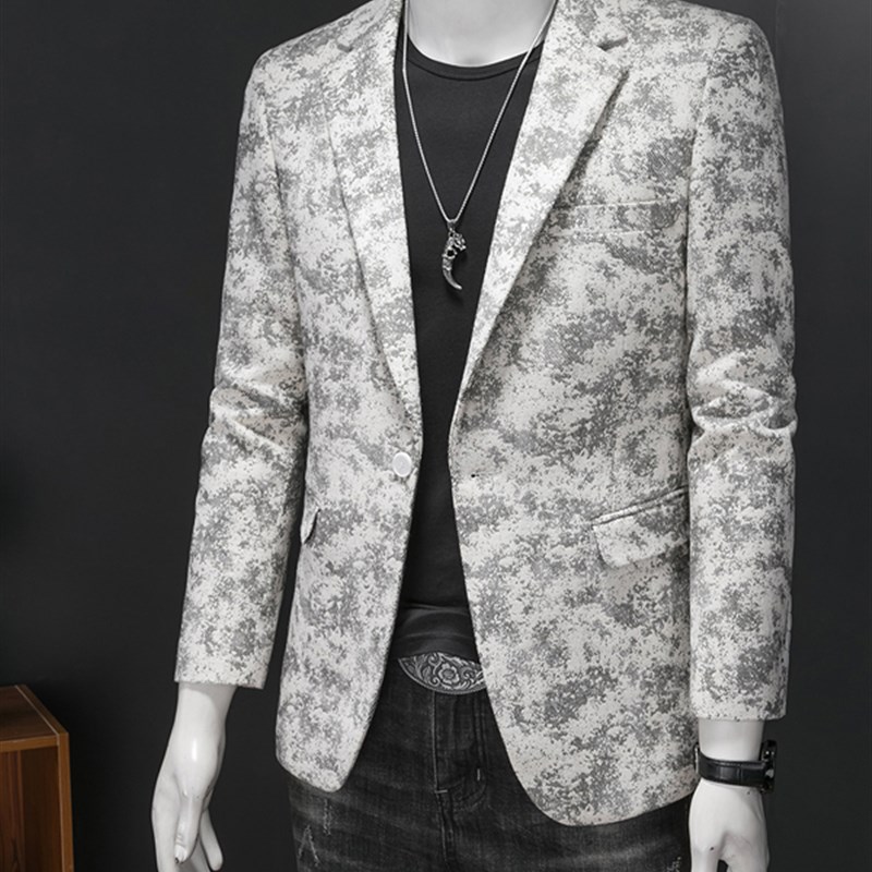 男士休闲套装2025春秋新款韩式修身碎花套装青春帅气单件西式上衣