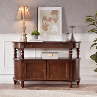 美式全实木玄关柜隔断柜储物餐边酒柜欧式客厅柜大容量半圆玄关桌