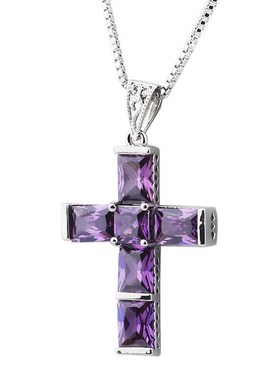 新款项链十字架吊坠紫水晶项链微镶锆石十字架饰品时尚简约