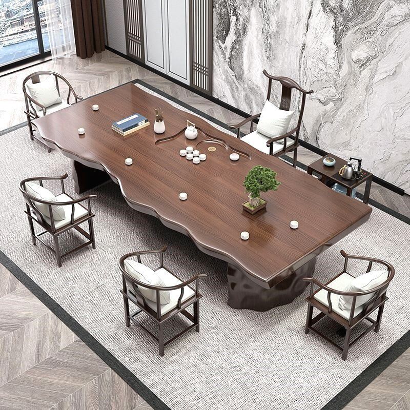 大板茶桌实木新中式泡茶台现代简约家用办公茶台办公室茶桌椅桌面