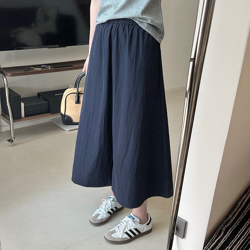 立体休闲阔腿八分裤女2025夏季新品日系休闲通勤松紧大摆九分裙裤,女装/女士精品,休闲裤,淘宝优惠券,粉丝福利购,淘宝优惠卷