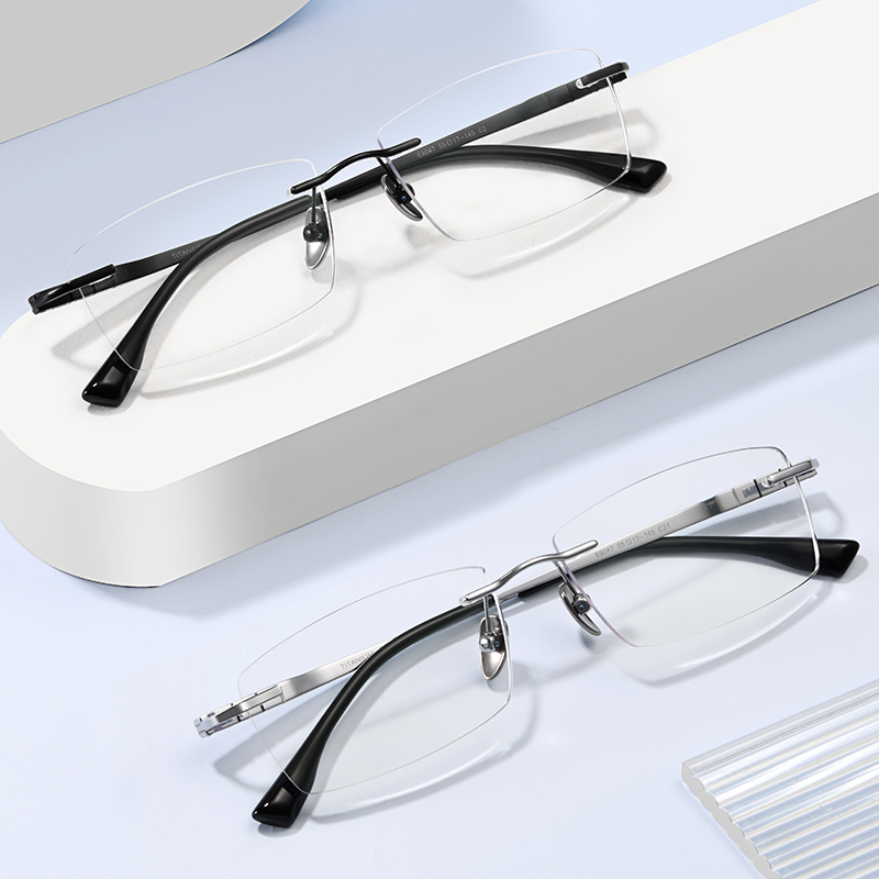 超轻纯钛无边框近视眼镜男款黑框无框眼镜架级感网上配丹阳眼镜