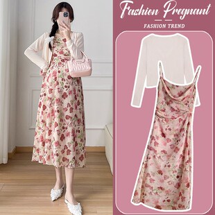 孕妇连衣裙套装时尚洋气时髦防晒z衫碎花吊带裙两件套2025新款春