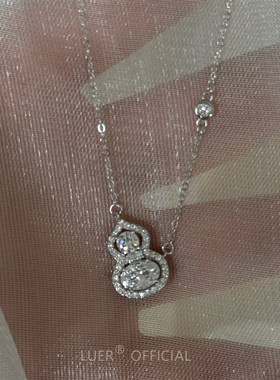 敲闪!福禄双全!通体纯银轻奢精致镶钻新中式小葫芦锁骨链项链百搭