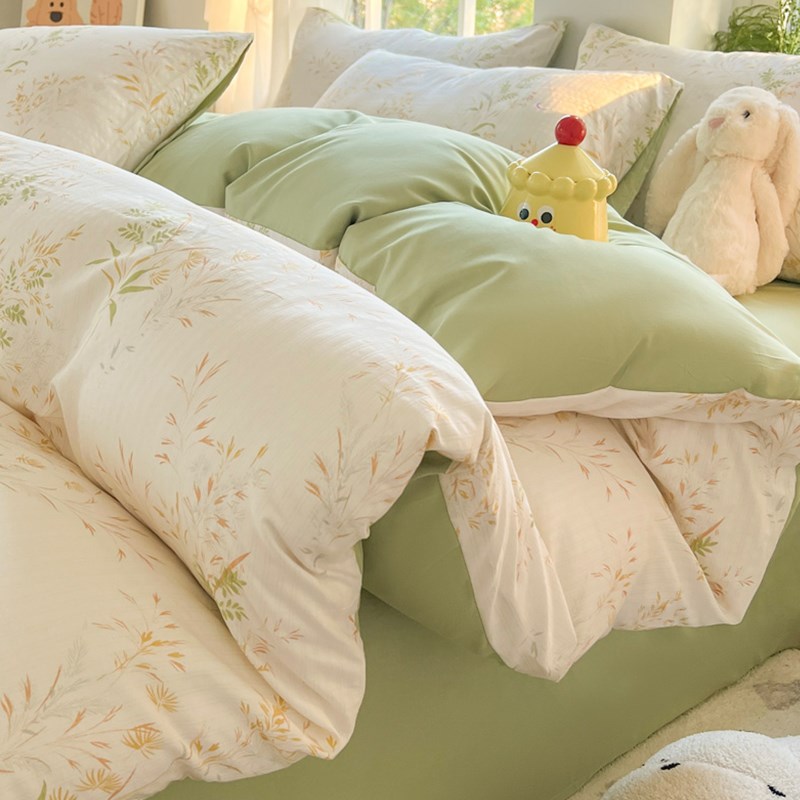 四季通用床上四件套床单卧室被套田园风床品宿舍三件套非纯棉全棉