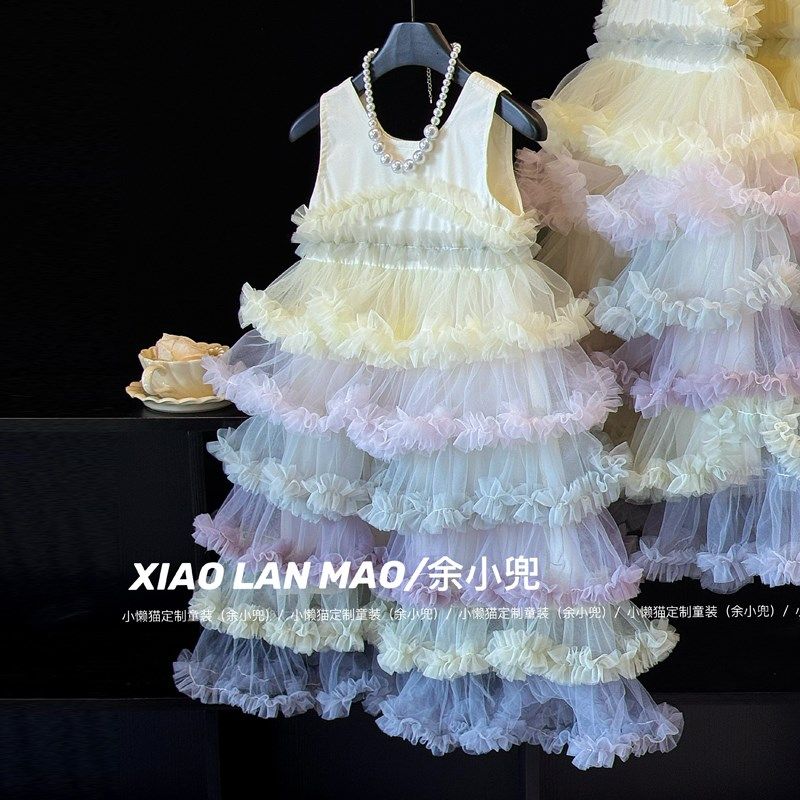 女童网纱蛋糕裙25年夏季儿童宝宝彩色背心裙连衣裙生日礼服公主裙