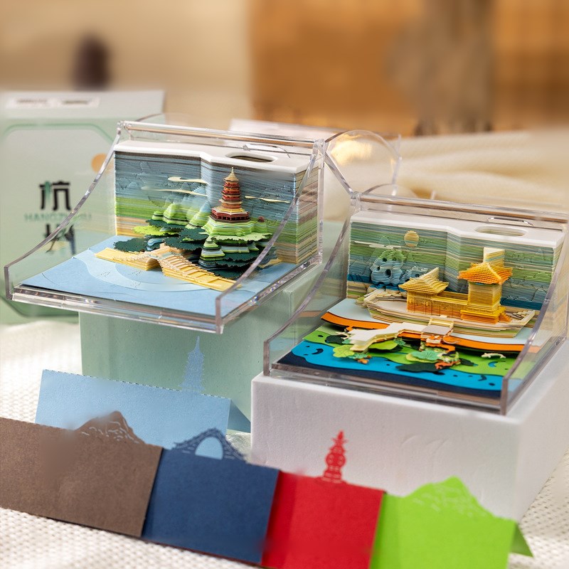 杭州西湖3d立体纸雕便签龙年新品雷峰塔模型中国风文创礼品摆件
