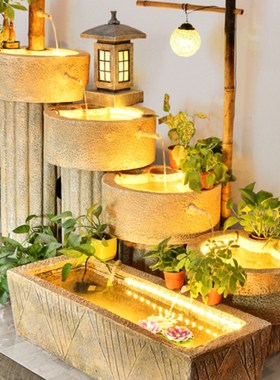 古法生态鱼缸流水日式竹子景观喷泉K阳台庭院店铺会所摆件