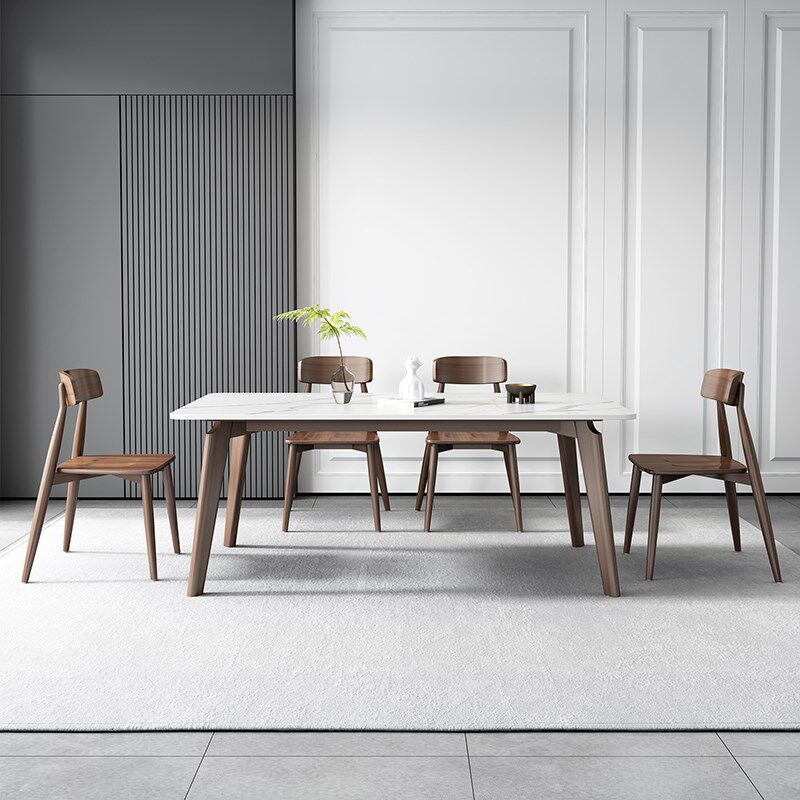 轻奢岩板实木餐桌椅组合长方形4人6人黑胡桃木色饭桌侘寂风餐桌