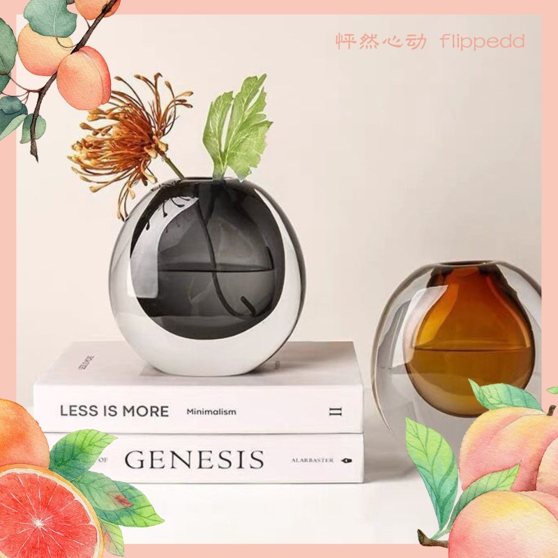 简约厚重玻璃花瓶轻奢样板房软装饰客厅摆件桌面插花创意琉璃花器