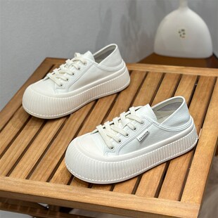 网红真皮面包小白鞋女2025年新款春季透气两穿鞋子大头鞋休闲板鞋