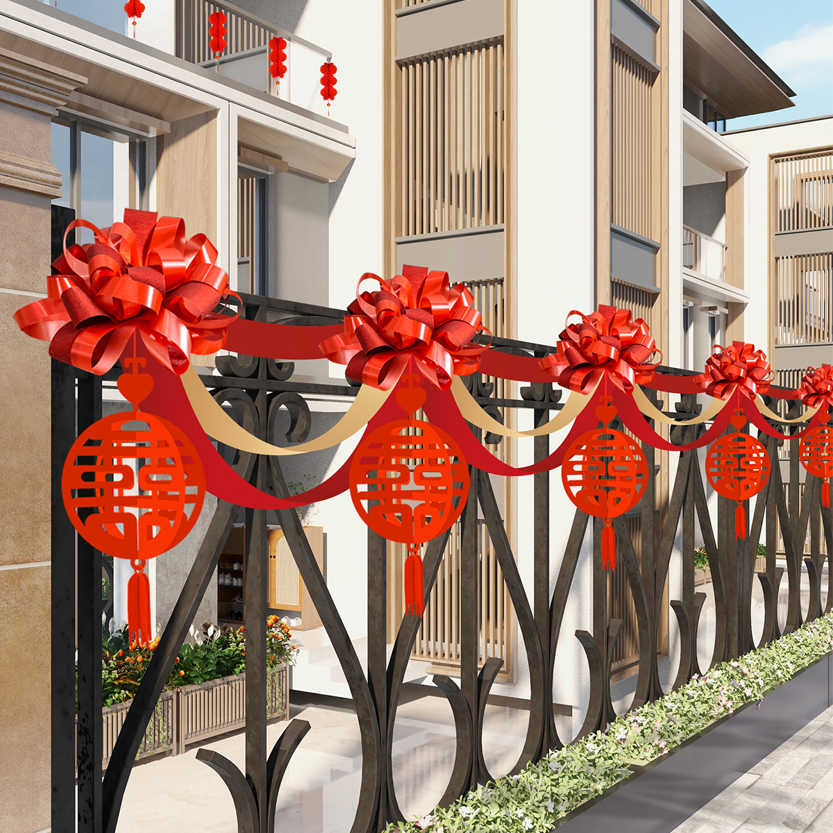 结婚院子围栏拉花结婚布置