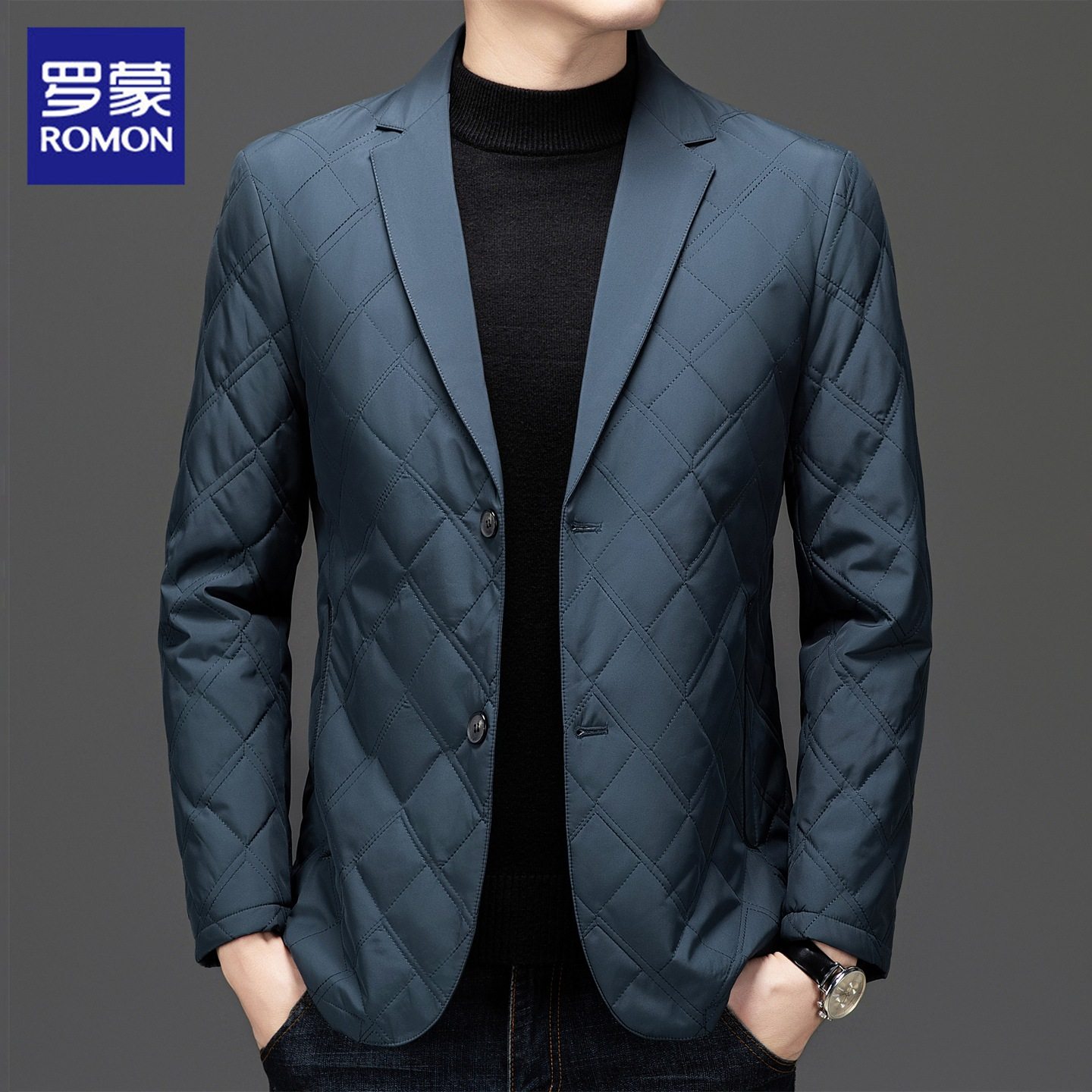 罗蒙轻薄棉衣男士2025冬季新款保暖棉袄商务休闲西装领棉服外套男