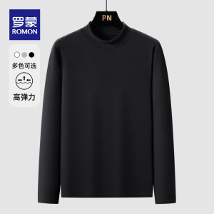 罗蒙黑色打底男秋冬德绒t恤长袖潮流半高领修身上衣保暖男士内搭