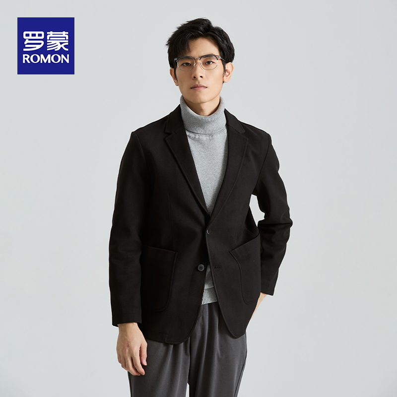 罗蒙男士西服休闲修身商务长袖厚款外套男上衣单西青年小西装职业