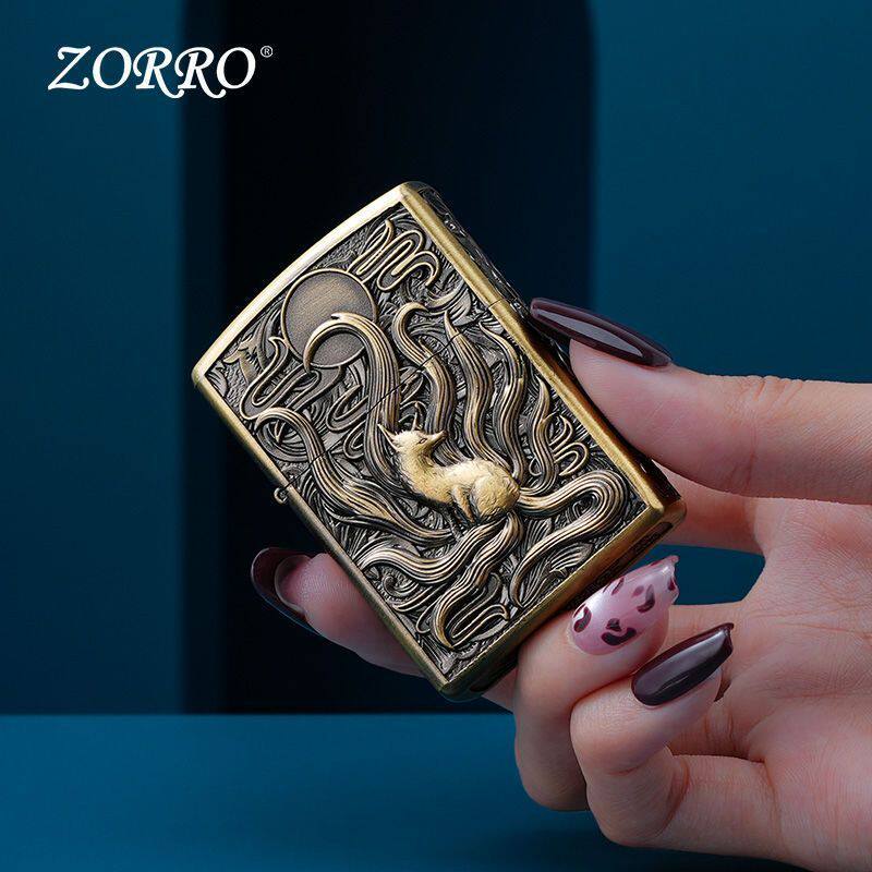 ZORRO/佐罗九尾狐青铜盔甲浮雕煤油防风打火机男友生日情人节礼物