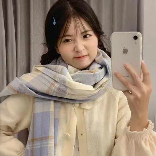 韩系氛围感格子围巾女秋冬季2025新款百搭可爱学生保暖高级感围脖