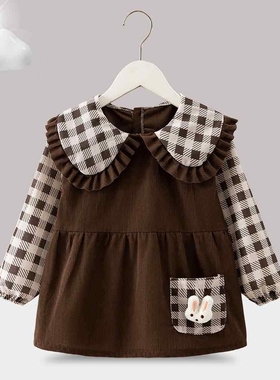 儿童罩衣秋冬季加绒加厚可外穿女童绘画罩衣防水防脏护衣反穿罩衣