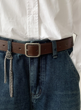 简约百搭BF港风宽皮带年轻人学生银扣牛仔裤装饰腰带男女通用潮搭