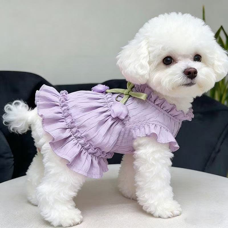 狗狗紫色百褶公主裙宠物衣服防掉毛泰迪比熊博美小马夏季薄款裙子