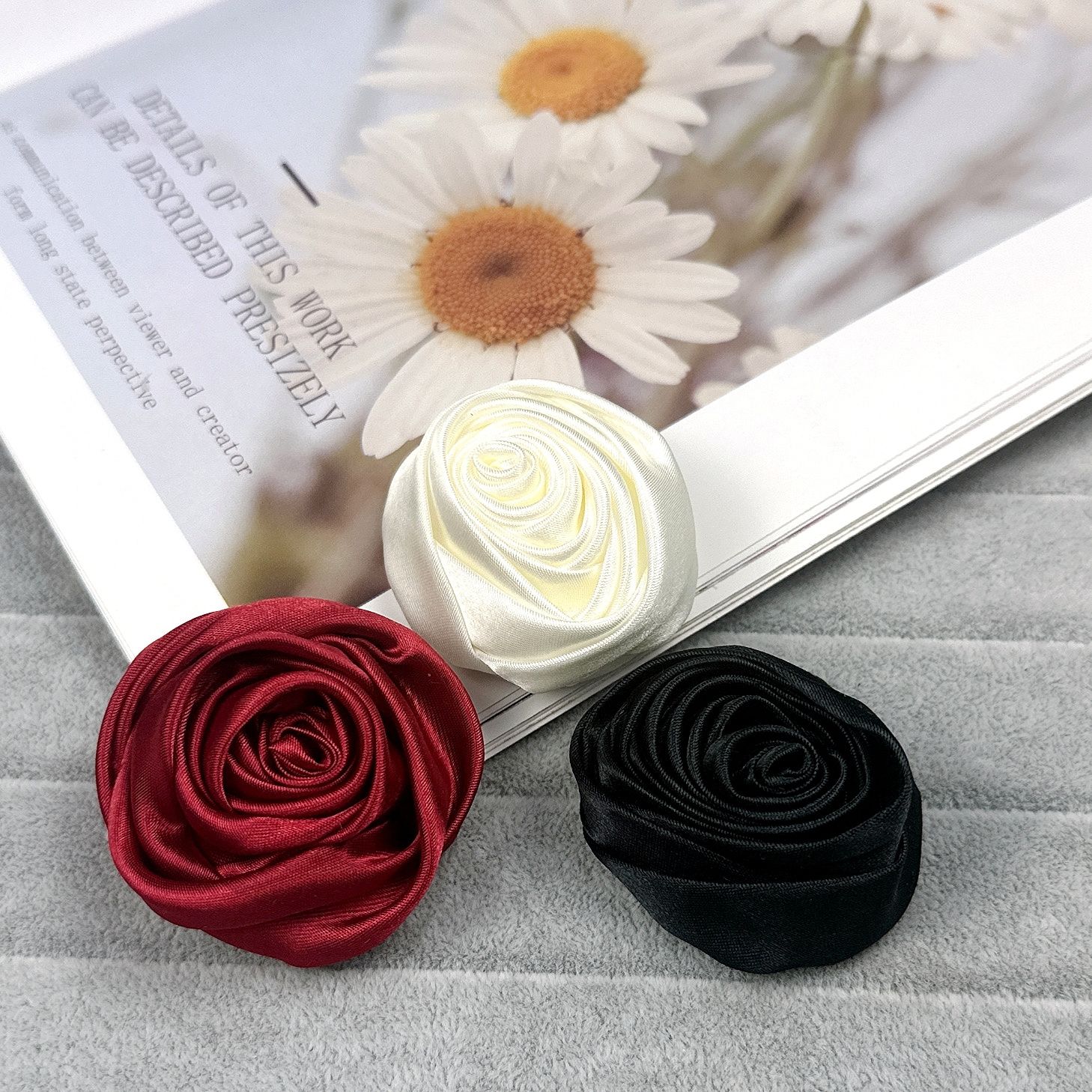 韩版布艺立体手工绸缎玫