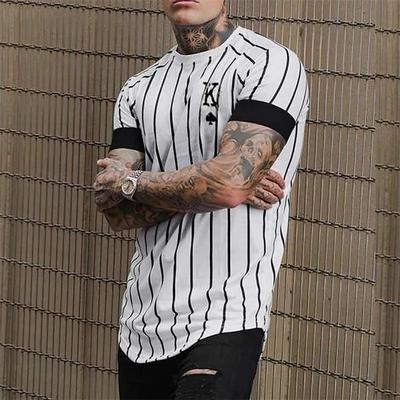 条纹印花短袖宽松男士上衣