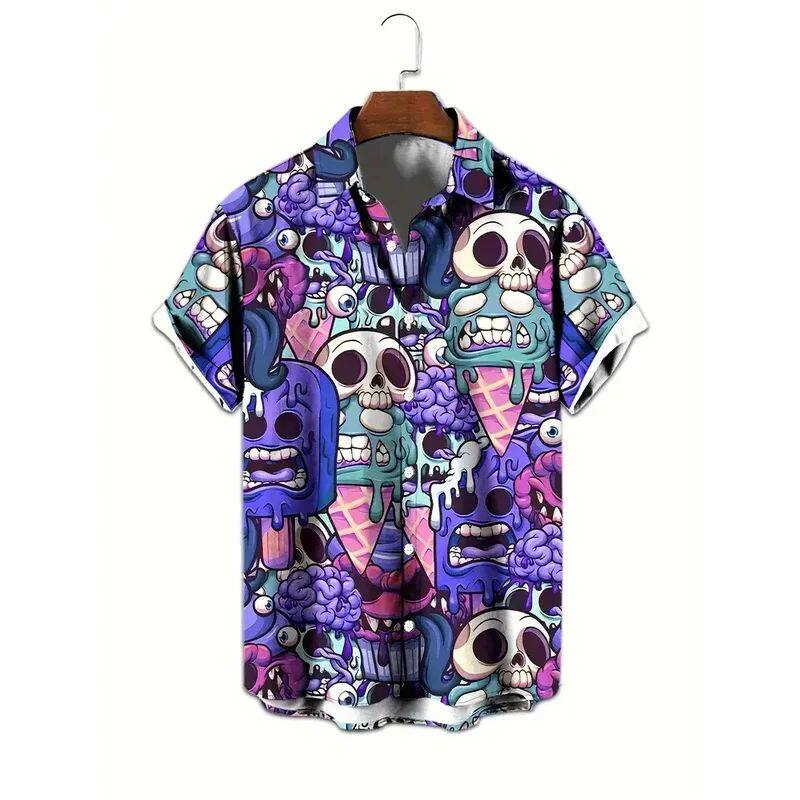 休闲骷髅头印花短袖衬衫男Halloween printed long sleeved shirt