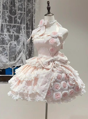 现货粉色玫瑰小礼服花嫁lolita裙可爱甜妹生日礼裙洛丽塔仙气