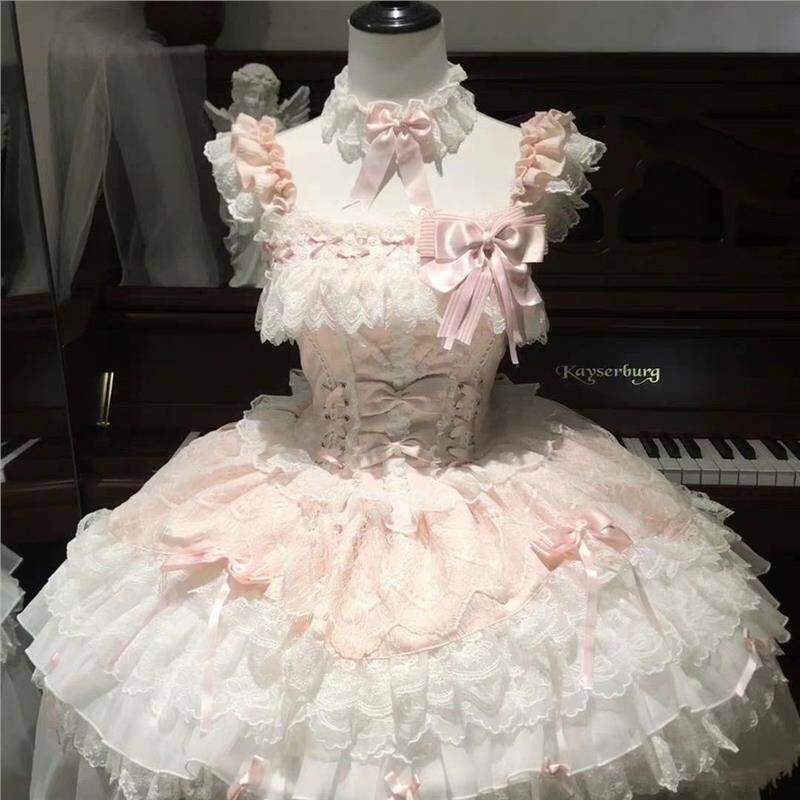 萌糖恋曲芭蕾风洛丽塔连衣裙jsk吊带粉蓝色蛋糕公主裙生日礼服