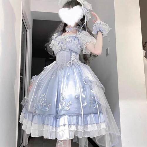 新款爱意将至Lolita洛丽塔刺绣洋装铃兰凶甜少女风时装铃兰现货