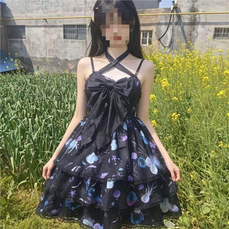 流梦心蝶原创现货水母流光洛丽塔显瘦过膝印花Lolita甜美可爱