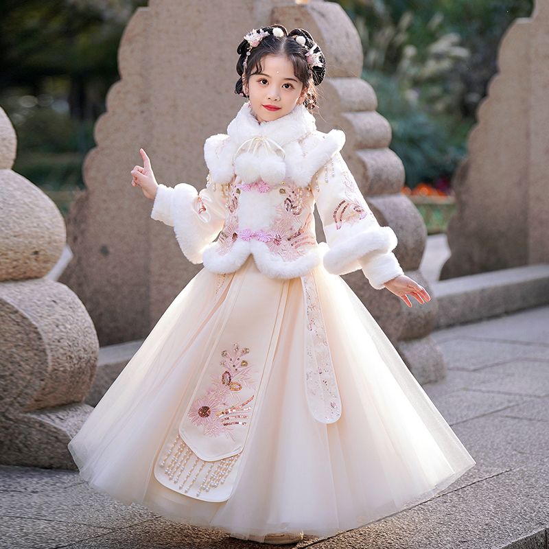 汉服女童冬季儿童超仙古风套装连衣裙2025新款唐装加厚古装拜年服