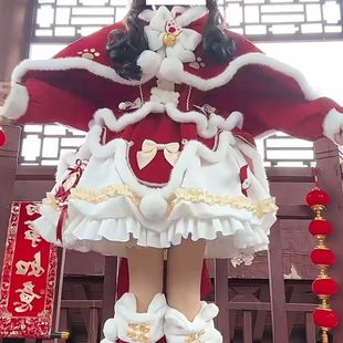 招财猫蛇年新年战袍加绒红色lolita可爱lo裙