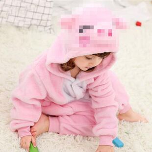 超萌小粉猪卡通睡衣冬天男孩大童动物儿童女童秋冬季连体睡衣