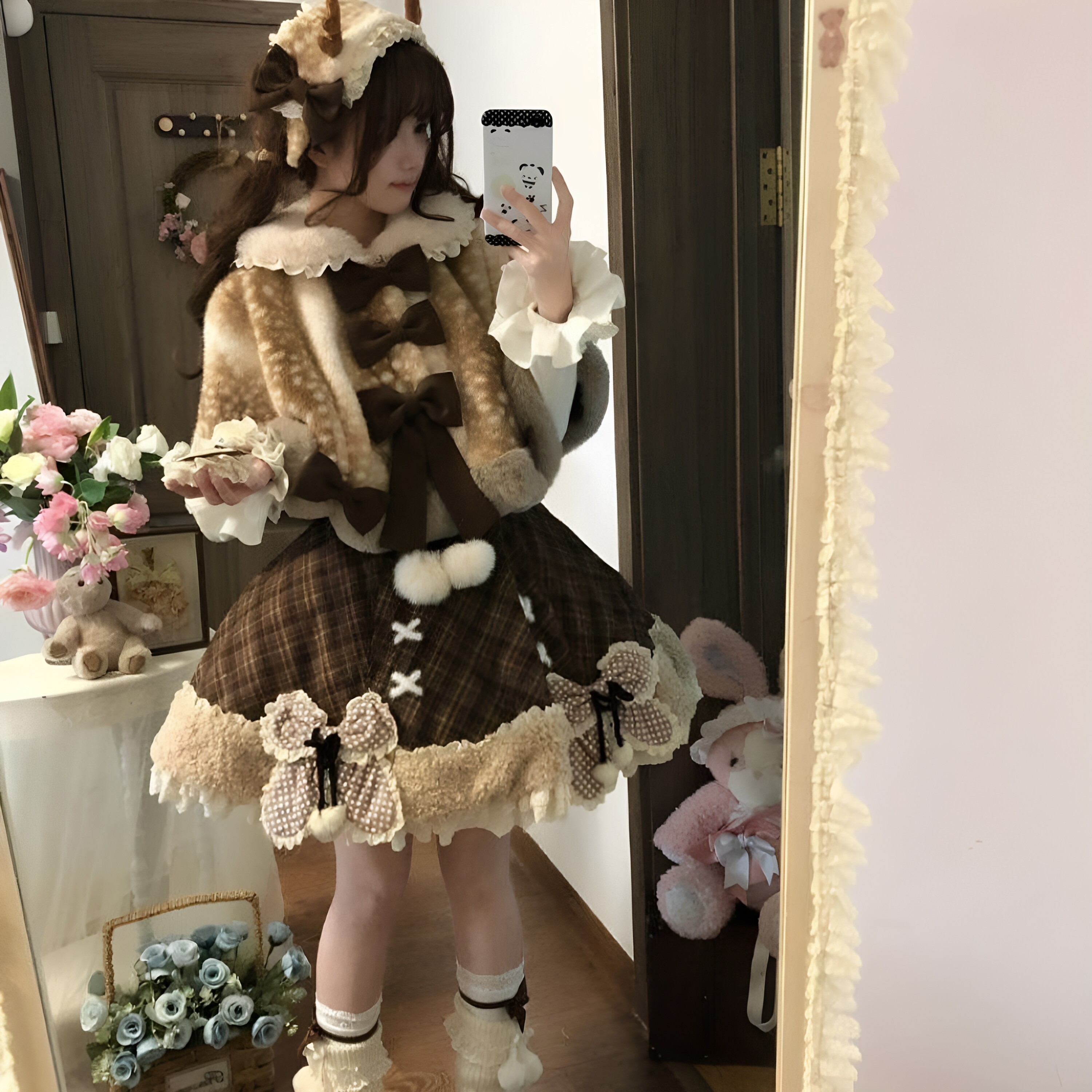 奈良小鹿饼Lolita日系甜美可爱洛丽塔秋冬内搭毛呢斗篷连衣裙套装