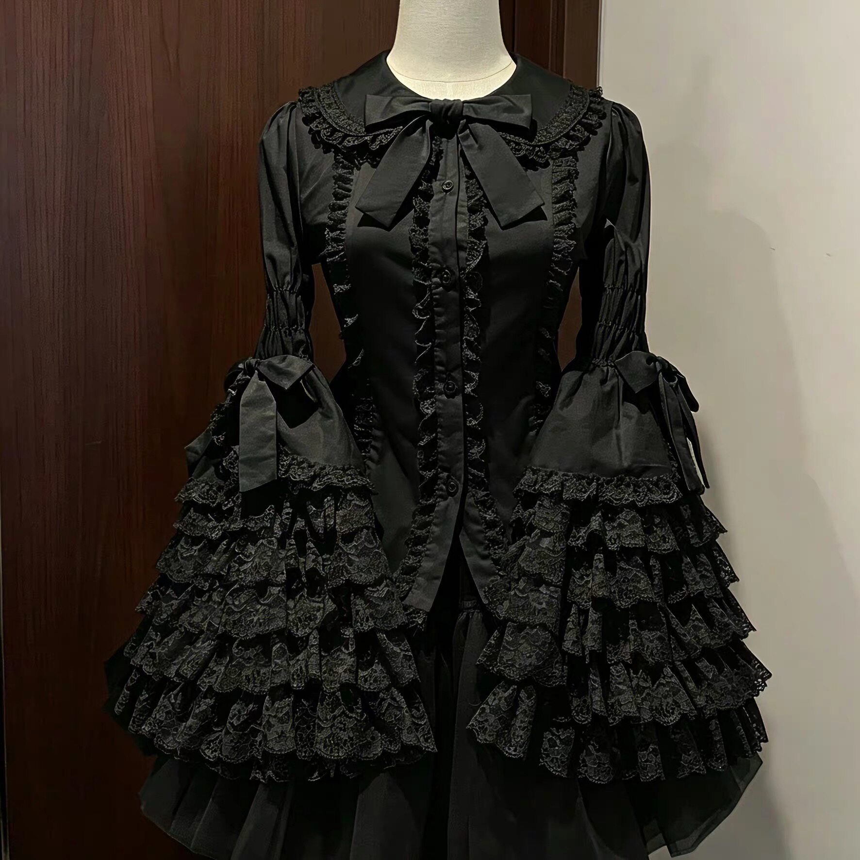 【梦孚子】可露丽原创Lolita姬袖内搭doll修身黑白色蕾丝长袖衬衫