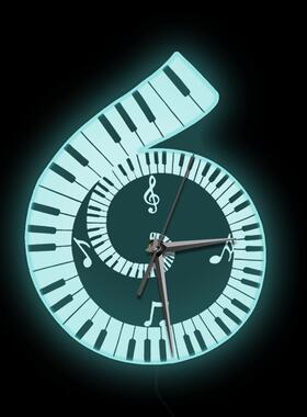 LED灯白色外框挂钟黑白钢琴键高音谱不规则时钟家居装饰墙钟