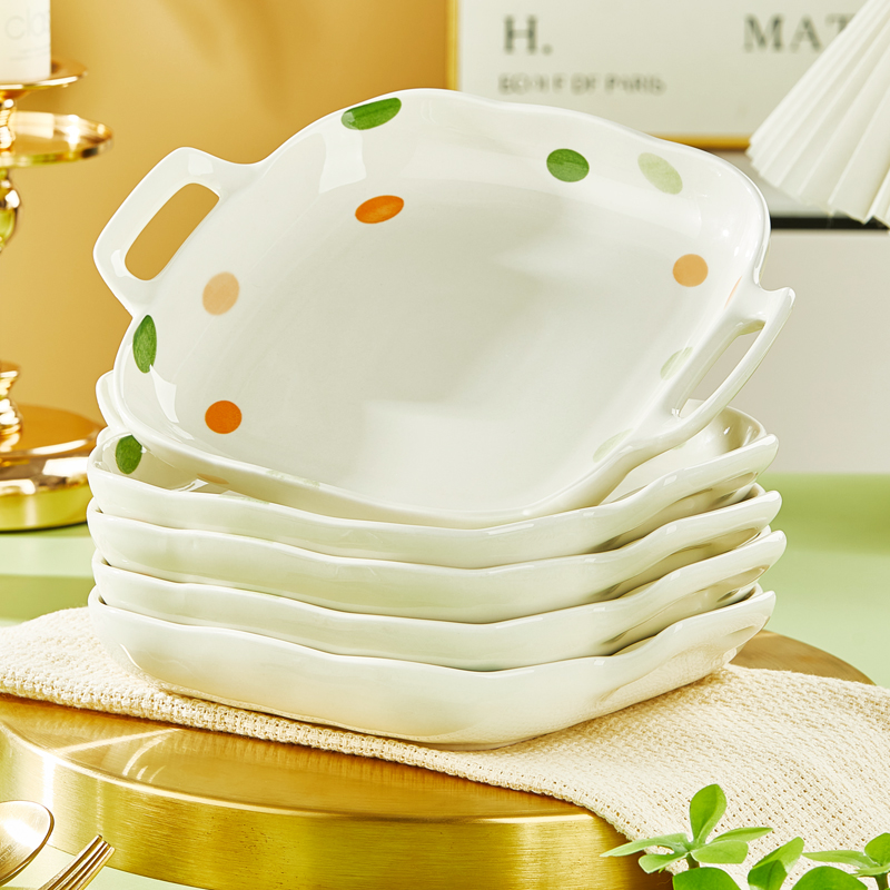 纬廷釉下彩陶瓷可爱家用双耳盘