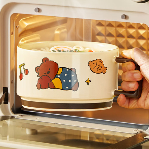 纬廷陶瓷釉下彩可微波带盖泡面碗