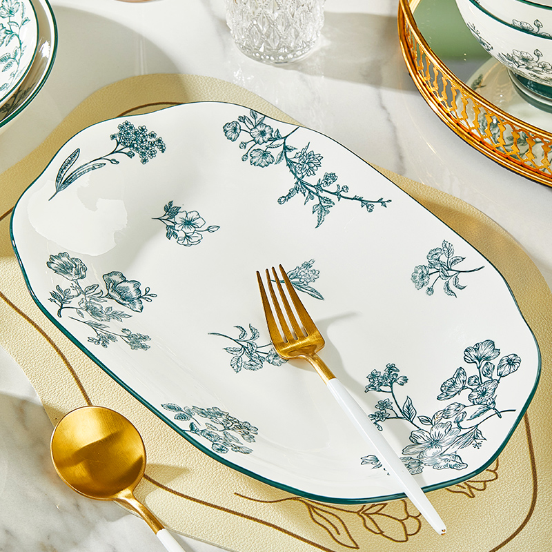 纬廷陶瓷中式家用釉下彩餐具鱼盘