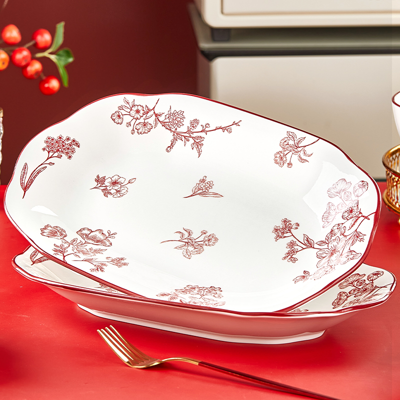 纬廷陶瓷中式家用釉下彩餐具鱼盘