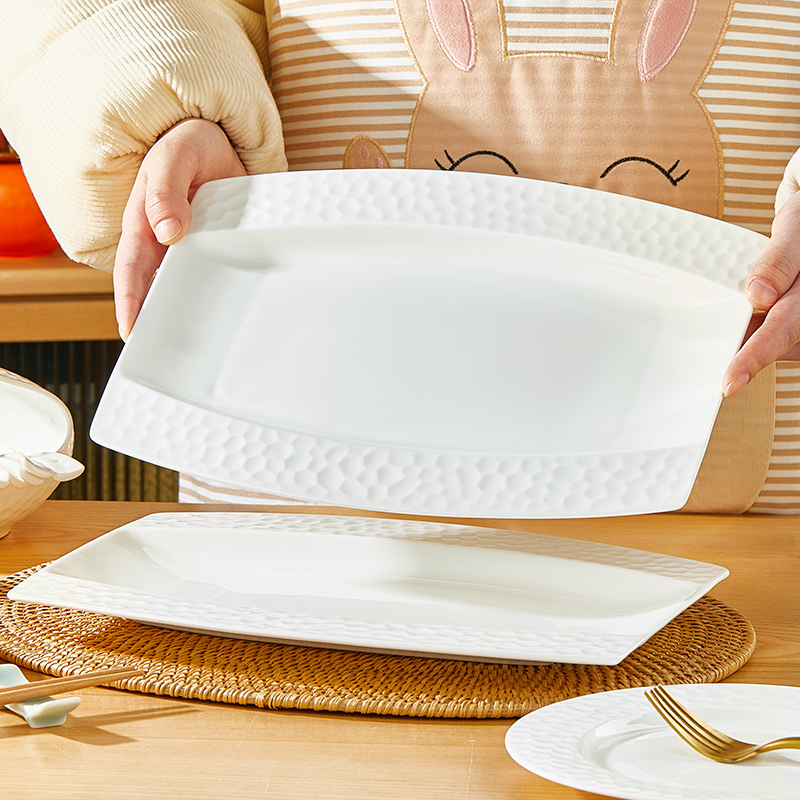 纯白品质骨瓷家用鱼盘瓷质莹亮